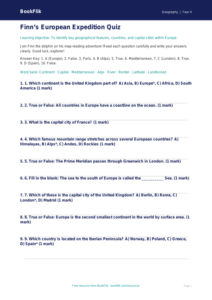 Free Europe Quiz | Year 4 Geography Worksheet | BookFlik