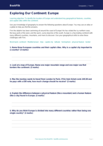 Free Europe Worksheet | Year 4 Core | BookFlik