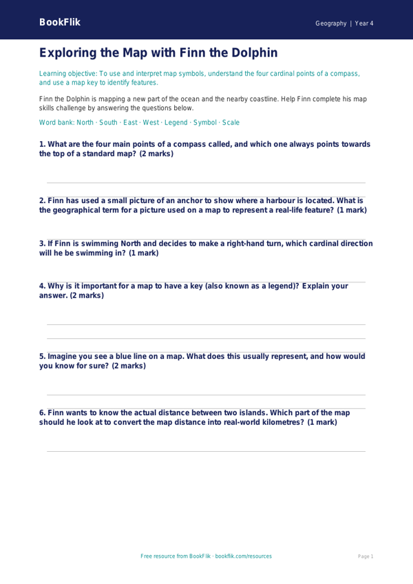 Free Map Skills Worksheet | Year 4 Core | BookFlik worksheet preview — Geography Map Skills