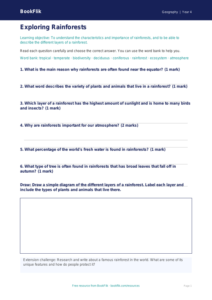 Free Rainforests Worksheet | Year 4 Core | BookFlik
