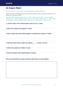Free Uk Regions Activity Sheet | Year 4 Core | BookFlik