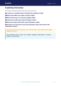 Free Volcanoes Educational Worksheet | Year 4 Science | Download Now