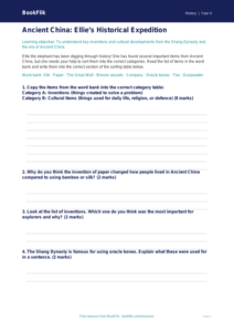 Free Ancient China Activity Sheet | Year 4 Core | BookFlik