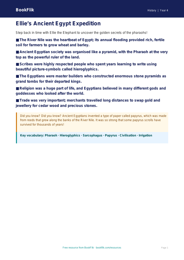 Free Ancient Egypt Poster | Year 4 Core | BookFlik worksheet preview — History Ancient Egypt