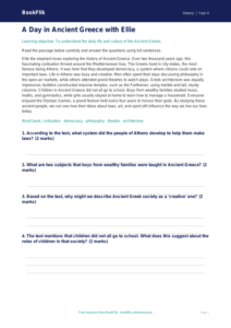 Free Ancient Greece Comprehension | Year 4 Core | BookFlik