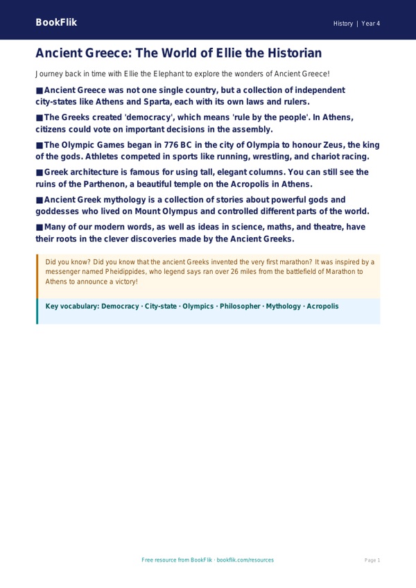 Free Ancient Greece Poster | Year 4 Core | BookFlik worksheet preview — History Ancient Greece