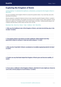 Free Benin Kingdom Worksheet | Year 4 Core | BookFlik