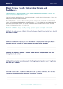 Free Black History Month Assessment | Year 4 Core | BookFlik