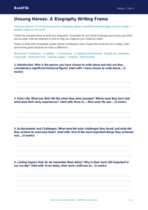 Free Black History Writing Frame | Year 4 Core | BookFlik