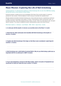 Free Neil Armstrong Worksheet | Year 4 Core | BookFlik