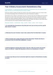 Free Remembrance Day Assessment | Year 4 Core | BookFlik