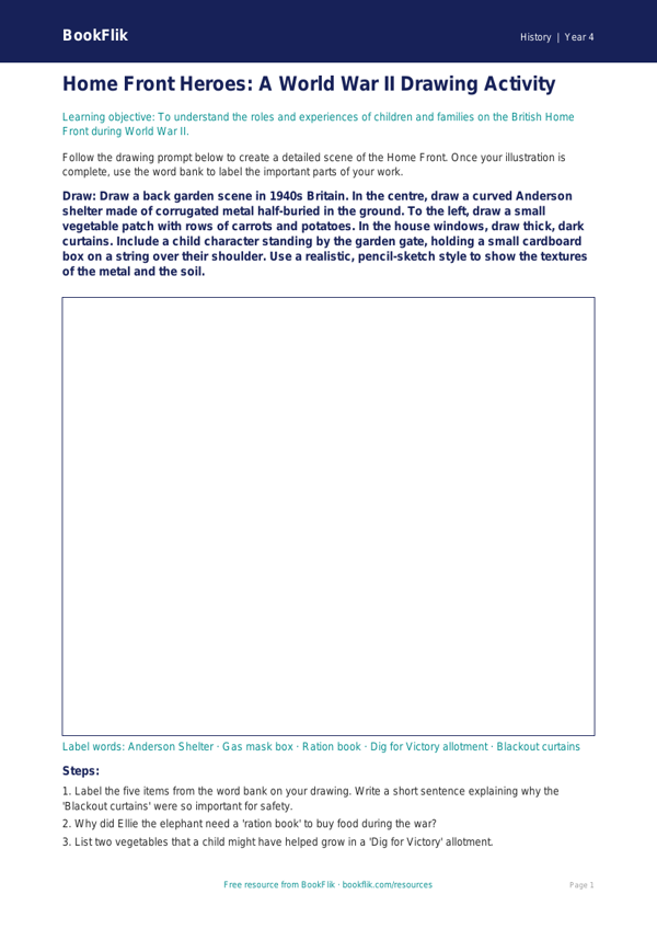 Free WW2 Drawing Sheet | Year 4 History Activity | BookFlik worksheet preview — History Ww2