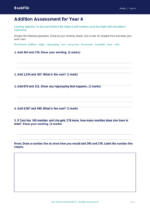 Free Addition Assessment | Year 4 Core | BookFlik