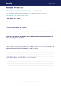 Free Addition Worksheet | Year 4 Core | BookFlik