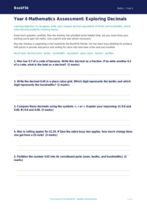 Free Decimals Assessment | Year 4 Greater Depth | BookFlik