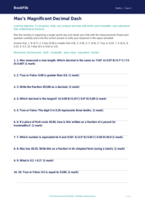 Free Decimals Quiz | Year 4 Greater Depth | BookFlik