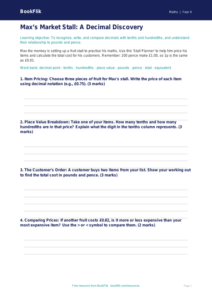 Free Decimals Worksheet | Year 4 Math Practice | BookFlik