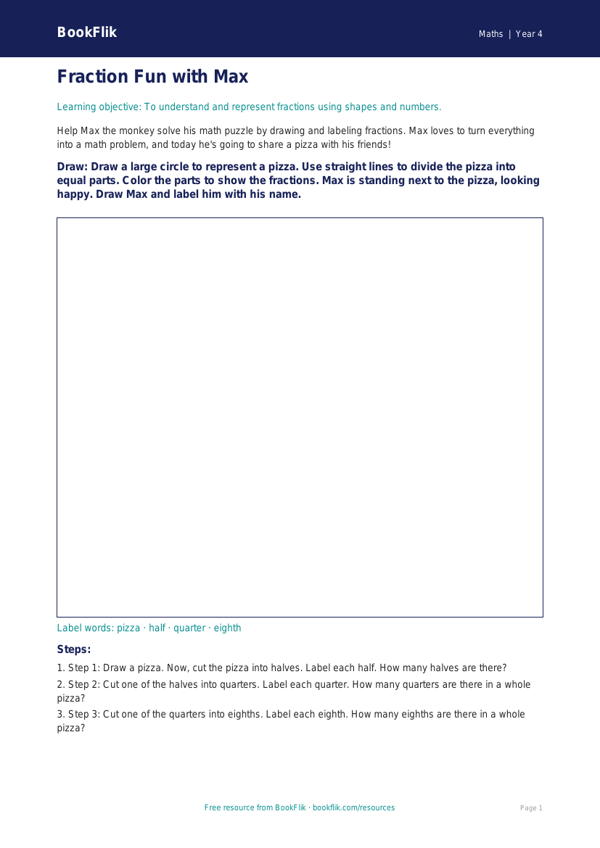 Free Fractions Drawing Sheet | Year 4 Core | BookFlik worksheet preview — Maths Fractions