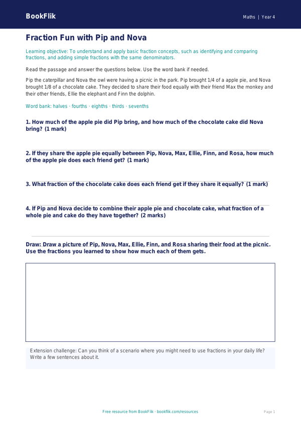 Free Fractions Track Sheet | Year 4 Core | BookFlik worksheet preview — Maths Fractions