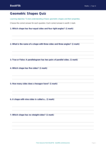 Free Geometry Quiz | Year 4 Core | BookFlik