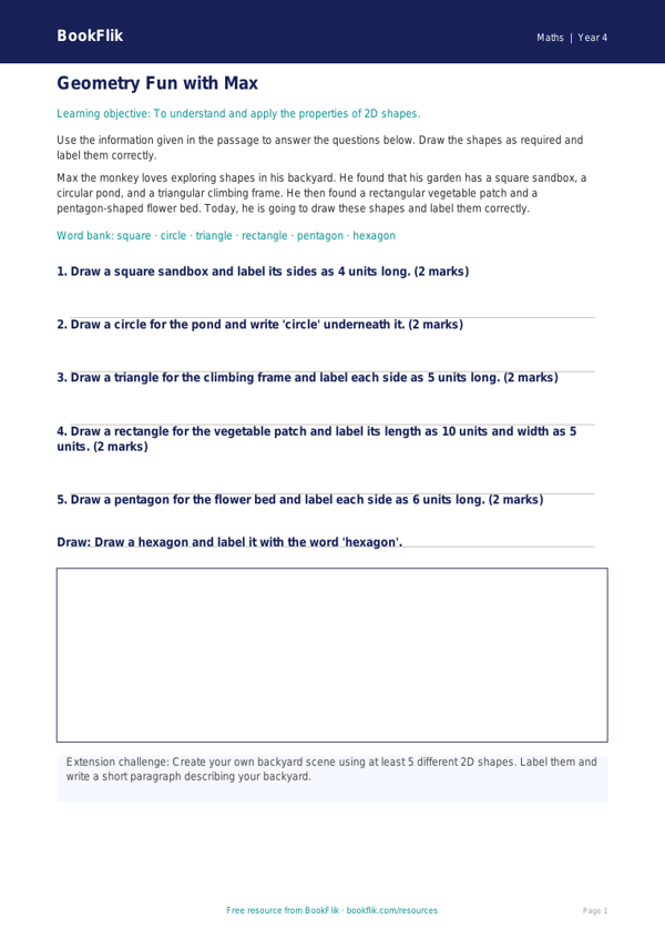 Free Geometry Track Sheet | Year 4 Core | BookFlik worksheet preview — Maths Geometry