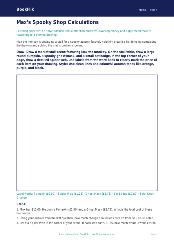 Free Halloween Maths Drawing Sheet | Year 4 Core | BookFlik worksheet preview — Maths Halloween Maths