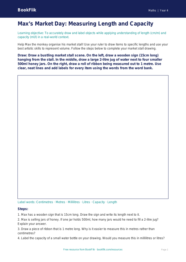 Free Measurement Drawing Sheet | Year 4 Core | BookFlik worksheet preview — Maths Measurement