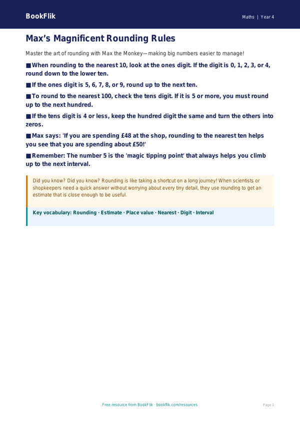 Free Rounding Poster | Year 4 Core | BookFlik worksheet preview — Maths Rounding
