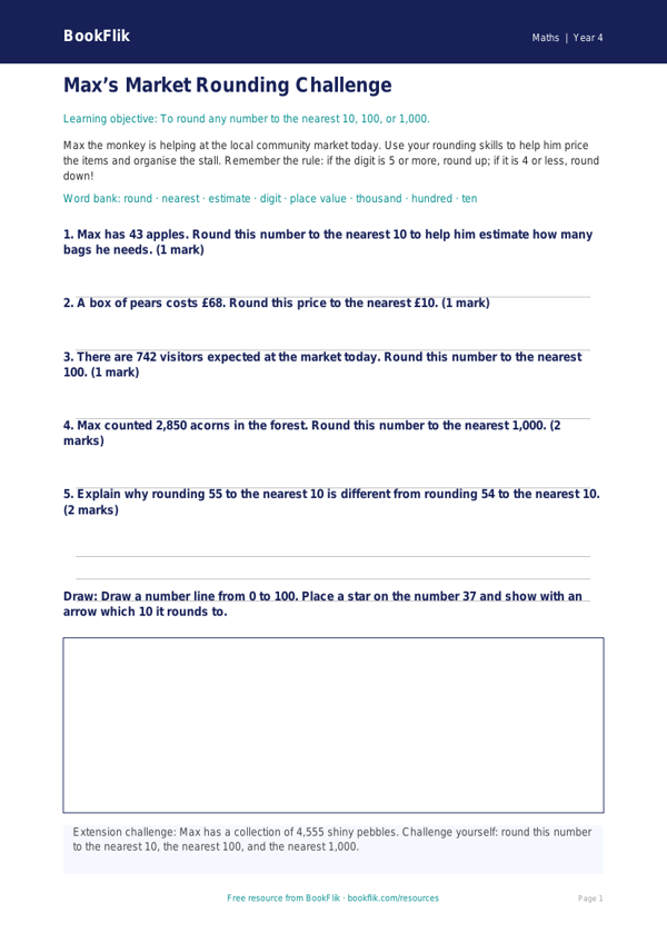 Free Rounding Worksheet | Year 4 Core | BookFlik worksheet preview — Maths Rounding