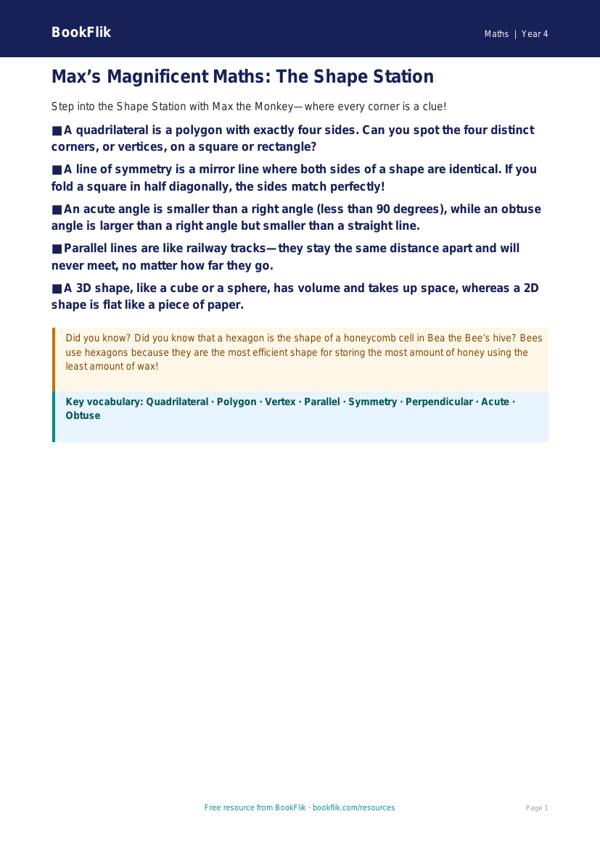 Free Shape Poster | Year 4 Core | BookFlik worksheet preview — Maths Shape