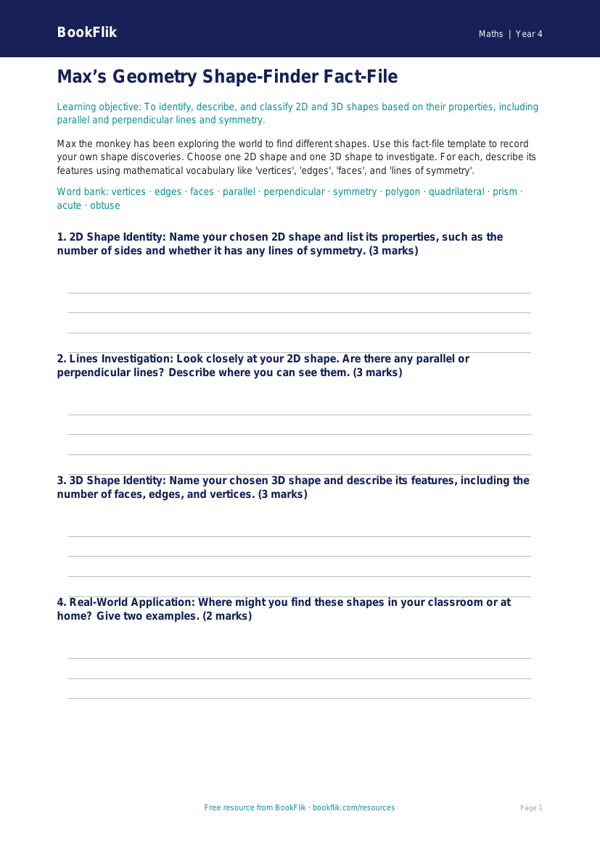 Free Shape Template | Year 4 Core | BookFlik worksheet preview — Maths Shape