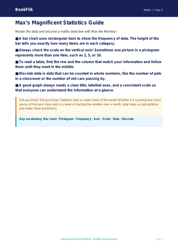 Free Statistics Poster | Year 4 Core | BookFlik worksheet preview — Maths Statistics