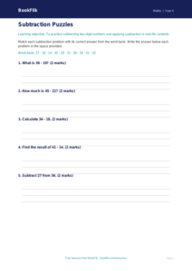 Free Subtraction Activity Sheet | Year 4 Core | BookFlik