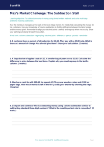 Free Subtraction Activity Sheet | Year 4 Greater Depth | BookFlik