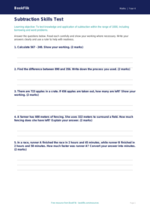 Free Subtraction Assessment | Year 4 Core | BookFlik