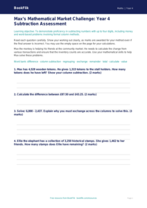 Free Subtraction Assessment | Year 4 Greater Depth | BookFlik
