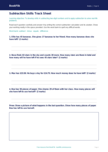 Free Subtraction Track Sheet | Year 4 Core | BookFlik