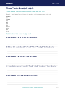 Free Times Tables Quiz | Year 4 Core | BookFlik