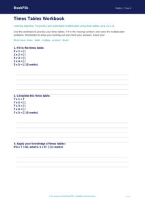 Free Times Tables Template | Year 4 Core | BookFlik
