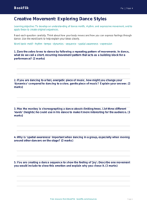 Free Dance Worksheet | Year 4 Core | BookFlik