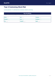 Free Swimming Word Mat | Year 4 Core | BookFlik