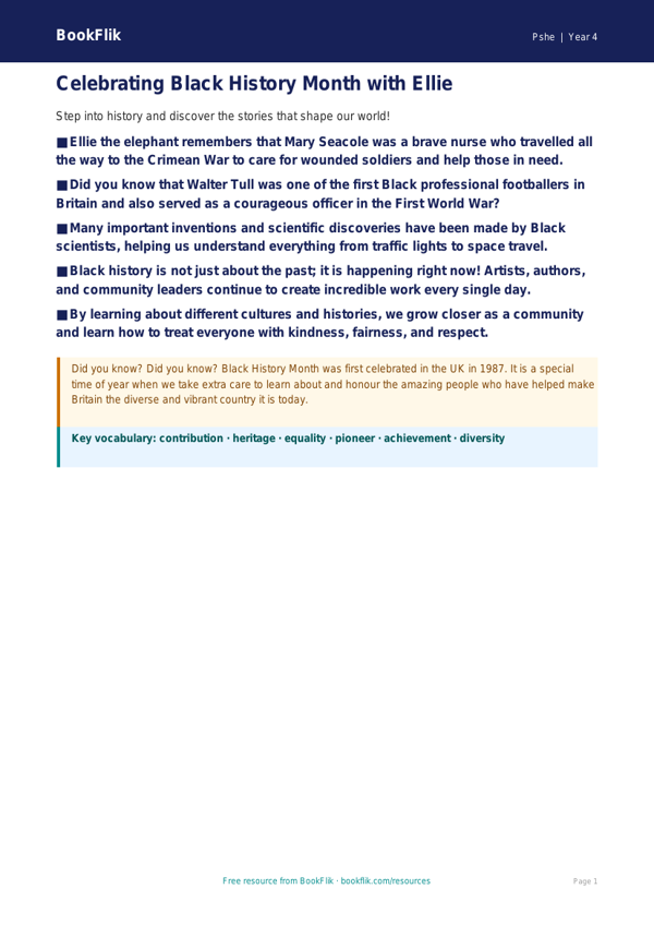 Free Black History Month Poster | Year 4 Core | BookFlik worksheet preview — Pshe Black History Month