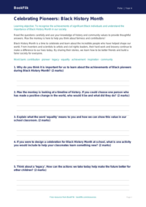 Free Black History Month Worksheet | Year 4 Core | BookFlik