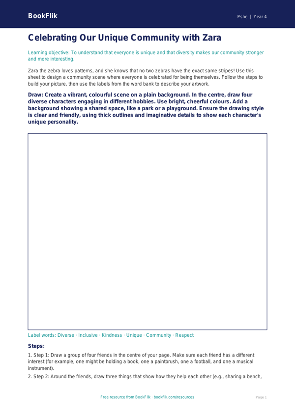 Free Diversity And Inclusion Drawing Sheet | Year 4 Core | BookFlik worksheet preview — Pshe Diversity And Inclusion