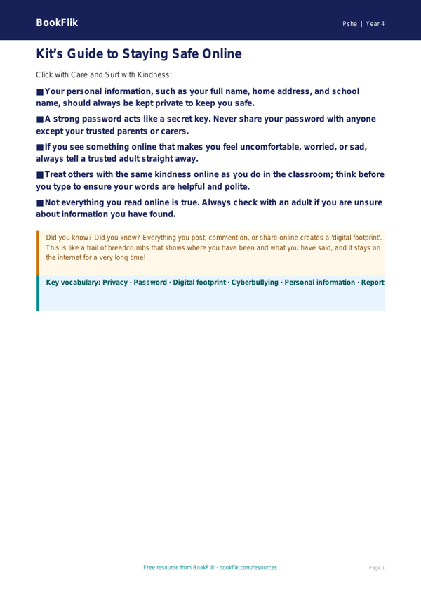 Free Online Safety Poster | Year 4 Core | BookFlik worksheet preview — Pshe Online Safety