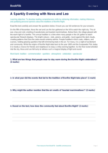 Free Bonfire Night Comprehension | Year 4 Core | BookFlik