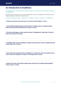 Free Buddhism Worksheet | Year 4 Core | BookFlik