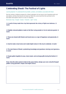 Free Diwali Activity Sheet | Year 4 Core | BookFlik