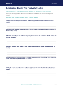Free Diwali Worksheet | Year 4 Core | BookFlik