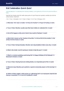 Free Eid Quiz | Year 4 Core | BookFlik